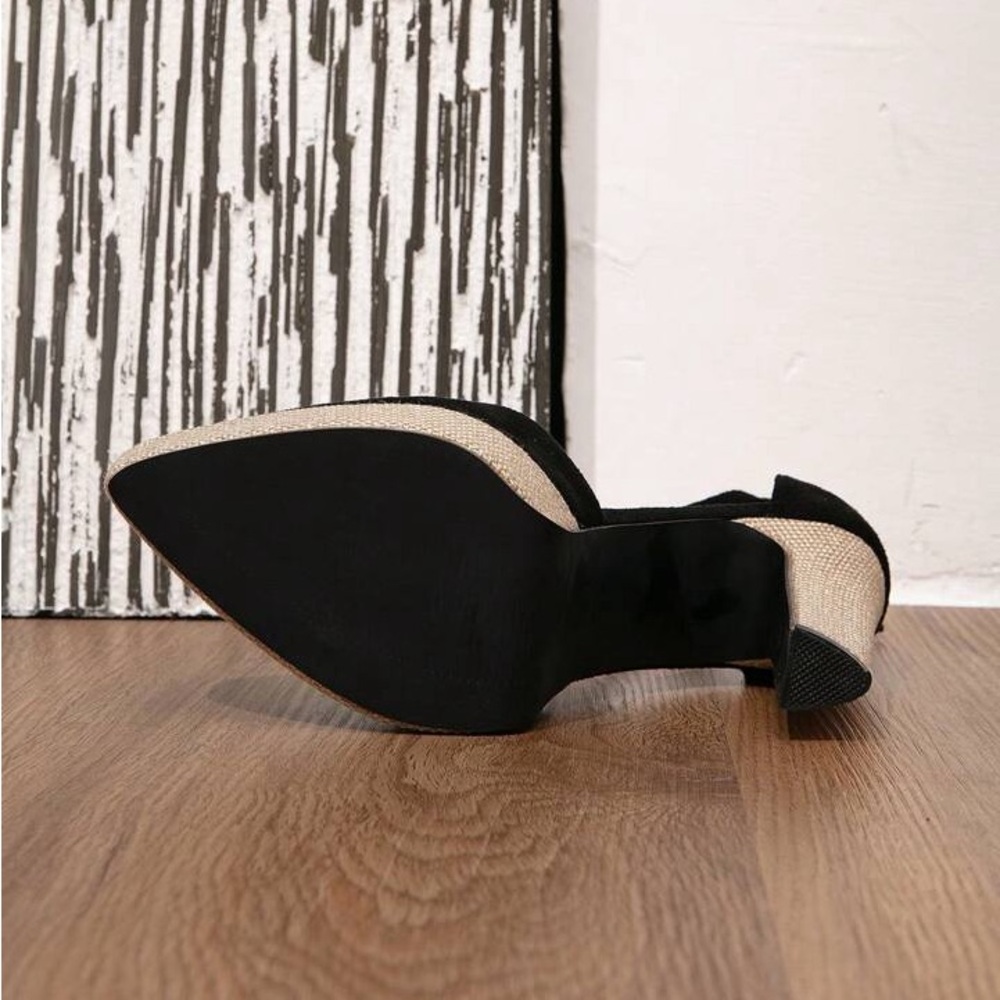 Chunky Heel Suede Pointed Toe Color Block Platfor… - image 4